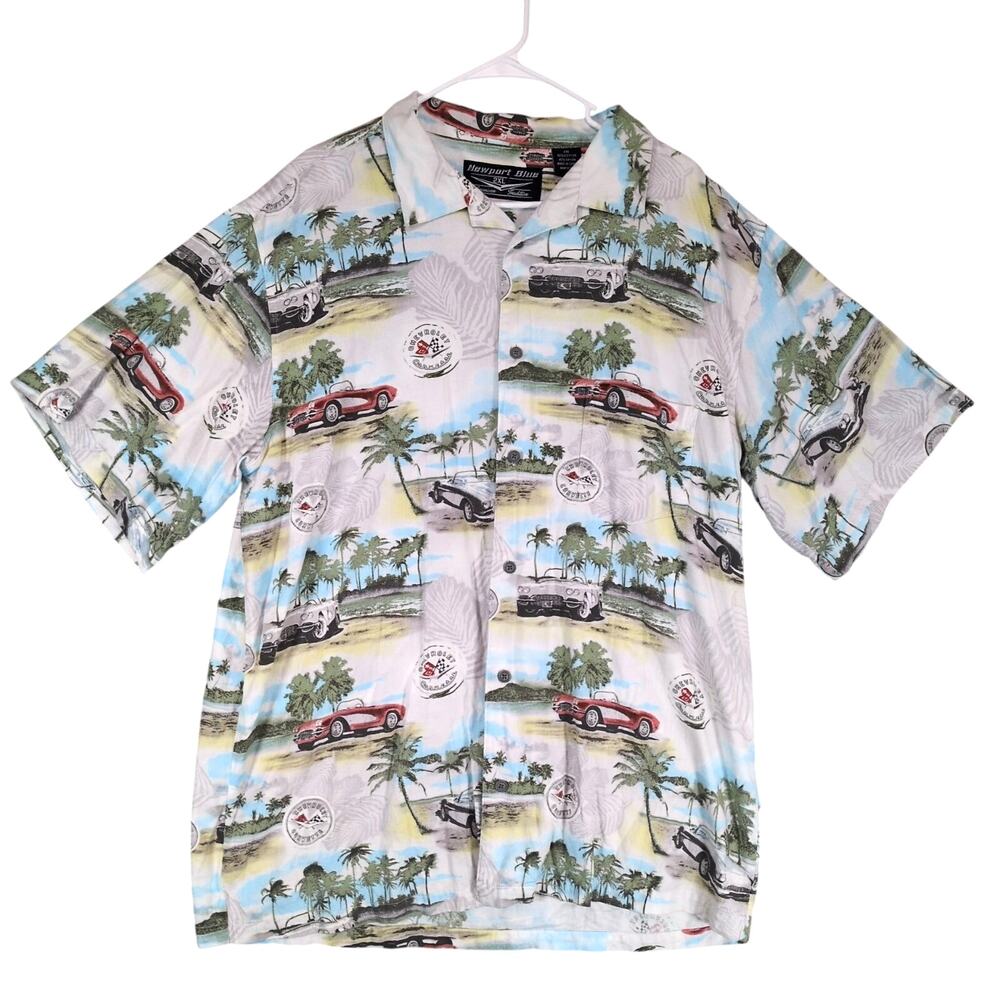 Newport Blue Men's 2XL Chevrolet Corvette Tropical Hawaiian Button Up‎ Shirt